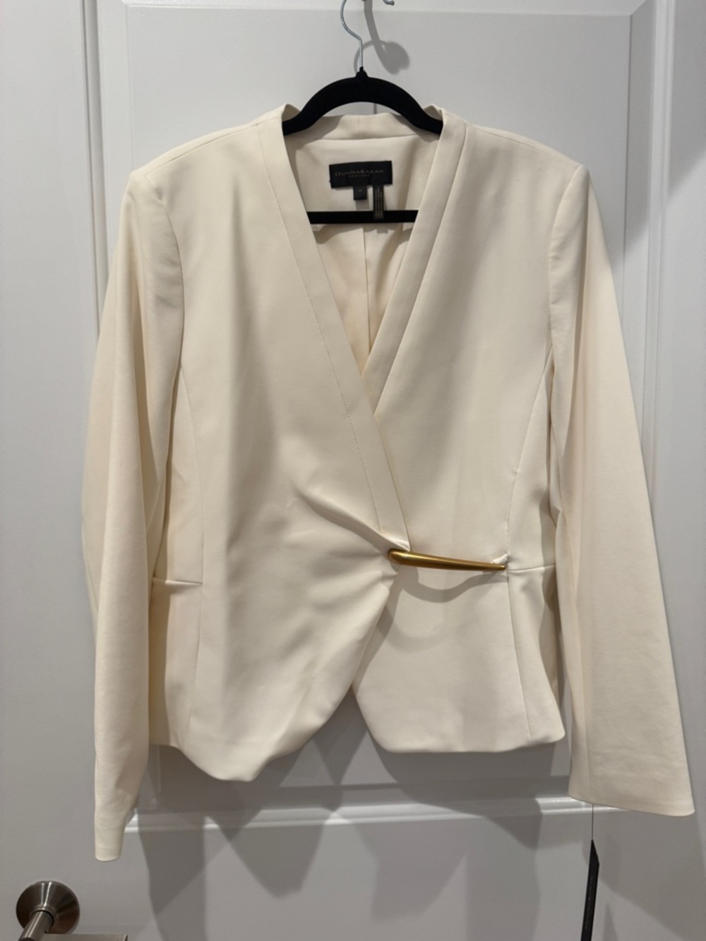 Donna Karan Cream Wrap Blazer with Gold Accent